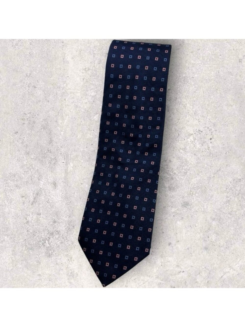 BIELLA Silk Tie CANADA XL Navy Blue Pink Geometric W:3.8" EUC